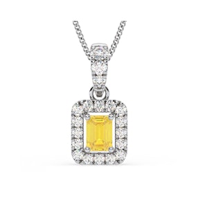 Annabelle Yellow Lab Diamond Emerald Cut Halo Necklace 0.70ct in 18K White Gold - Elara Collection