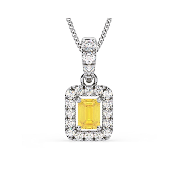 Annabelle Yellow Lab Diamond Emerald Cut Halo Necklace 0.70ct in 18K White Gold - Elara Collection - Image 1