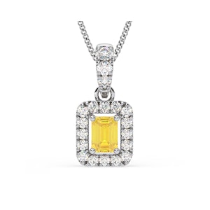 Annabelle Yellow Lab Diamond Emerald Cut Halo Necklace 0.70ct in 18K White Gold - Elara Collection