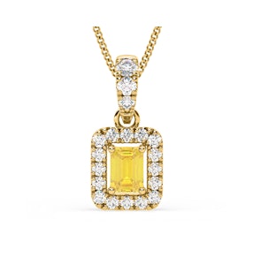 Annabelle Yellow Lab Diamond Emerald Cut Halo Necklace 0.70ct in 18KGold - Elara Collection