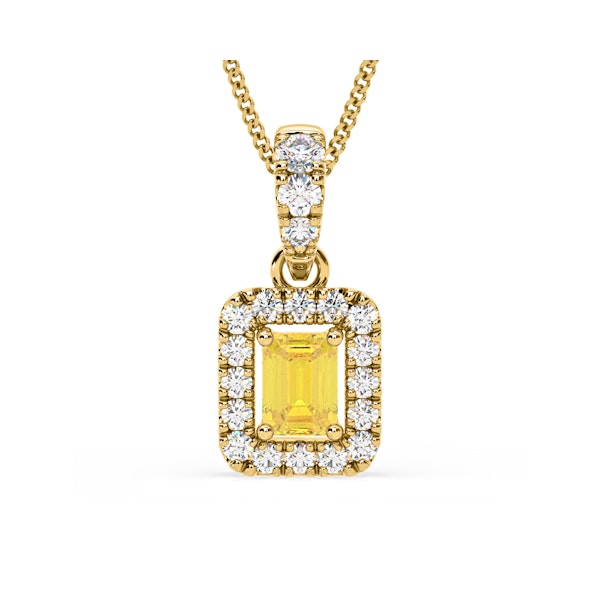 Annabelle Yellow Lab Diamond Emerald Cut Halo Necklace 0.70ct in 18KGold - Elara Collection - Image 1