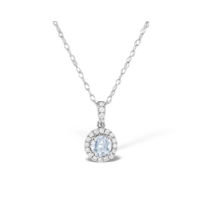 Aquamarine 5mm And Diamond 18K White Gold Pendant Necklace