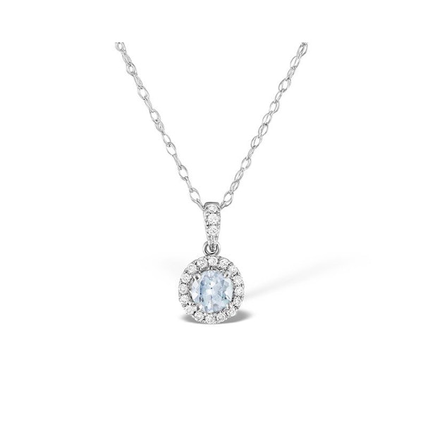 Aquamarine 5mm And Diamond 18K White Gold Pendant Necklace - Image 1