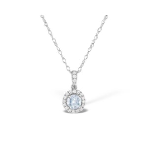 Aquamarine 5mm And Diamond 18K White Gold Pendant Necklace