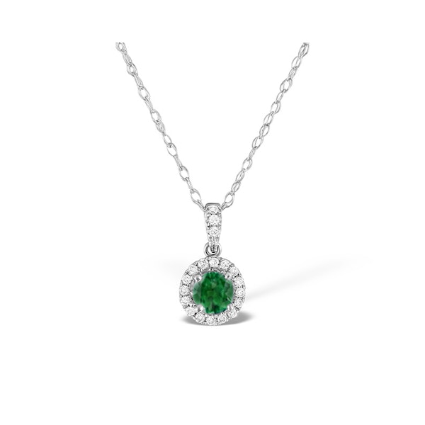 Emerald 0.50CT And Diamond Halo 18K White Gold Pendant Necklace - Image 1