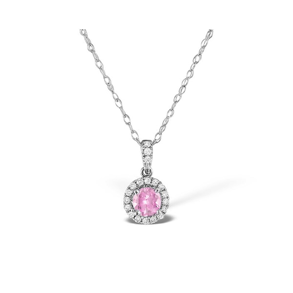 Pink Sapphire 5mm and Diamond 18K White Gold Pendant Necklace - Image 1