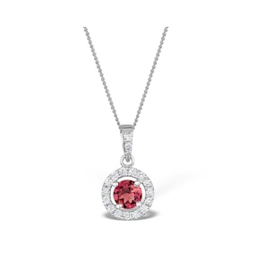 Pink Tourmaline 0.50CT and Diamond Halo Pendant Necklace 18K Gold