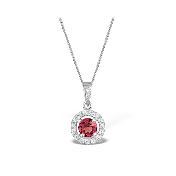 Pink Tourmaline 0.50CT and Diamond Halo Pendant Necklace 18K Gold - Image 1