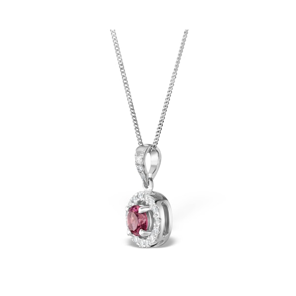 Pink Tourmaline 0.50CT and Diamond Halo Pendant Necklace 18K Gold - Image 2
