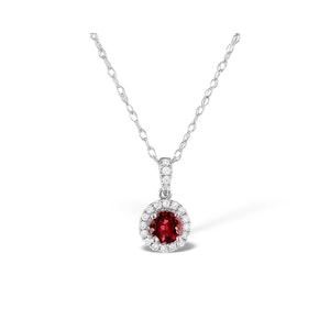Ruby 0.65CT And Diamond Halo 18K White Gold Pendant Necklace