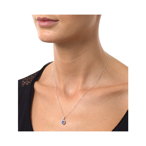 Tanzanite 5mm And Diamond 18K White Gold Pendant Necklace - Image 3