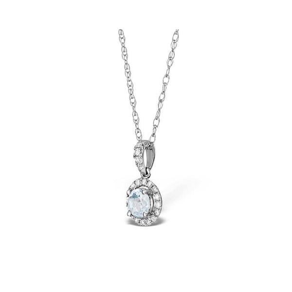 Aquamarine 5mm And Diamond 18K White Gold Pendant Necklace - Image 2