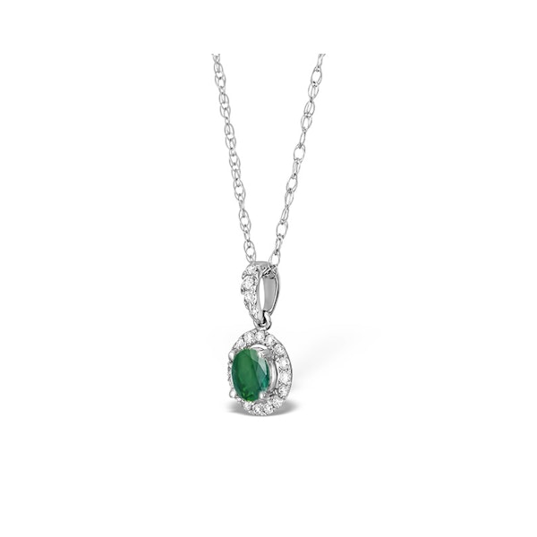 Emerald 0.50CT And Diamond Halo 18K White Gold Pendant Necklace - Image 2