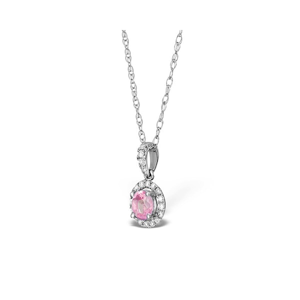 Pink Sapphire 5mm and Diamond 18K White Gold Pendant Necklace - Image 2