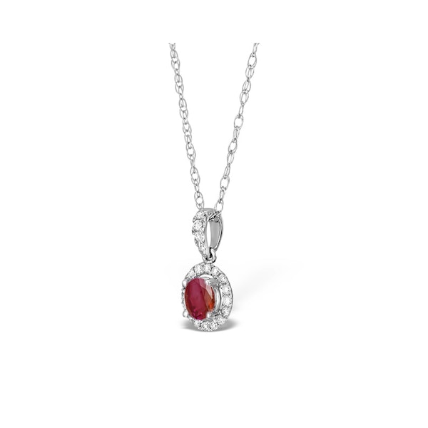 Ruby 0.65CT And Diamond Halo 18K White Gold Pendant Necklace - Image 2