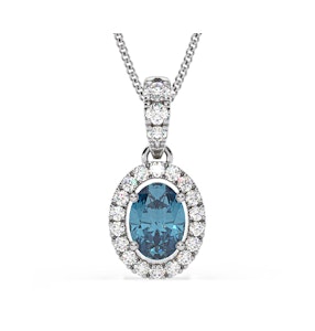 Georgina Blue Lab Diamond Oval Halo Necklace 1.38ct in 18K White Gold - Elara Collection