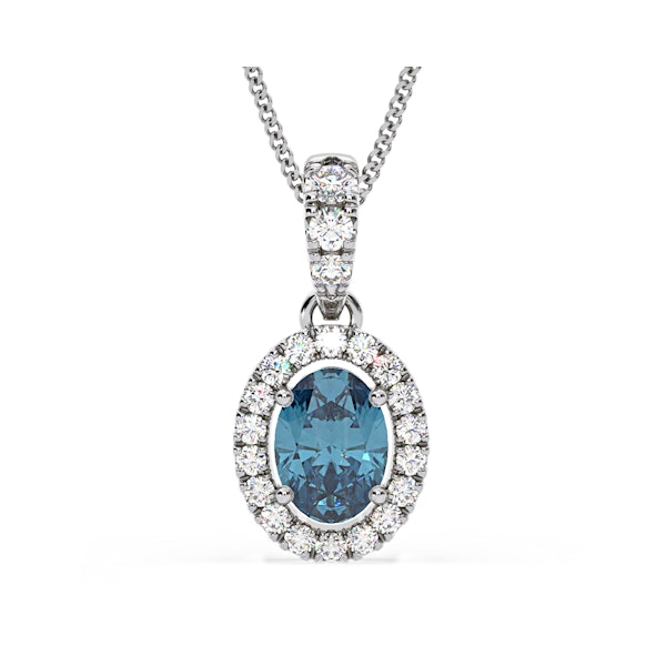 Georgina Blue Lab Diamond Oval Halo Necklace 1.38ct in 18K White Gold - Elara Collection - Image 1