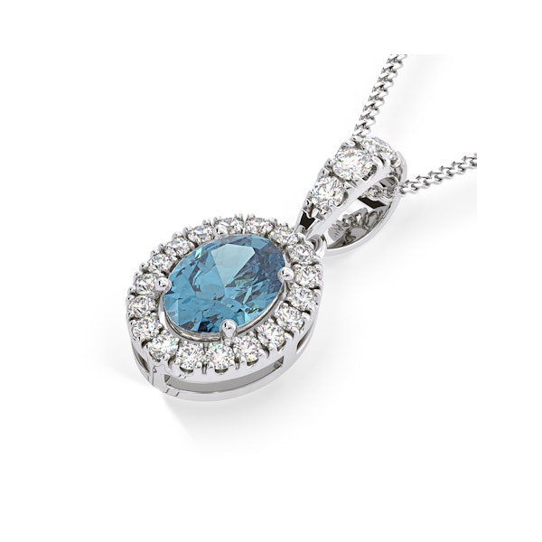 Georgina Blue Lab Diamond Oval Halo Necklace 1.38ct in 18K White Gold - Elara Collection - Image 3
