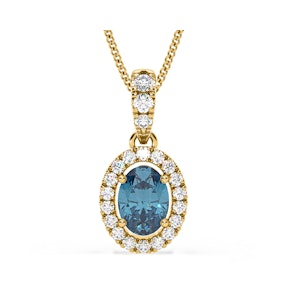 Georgina Blue Lab Diamond Oval Halo Necklace 1.38ct in 18KGold - Elara Collection