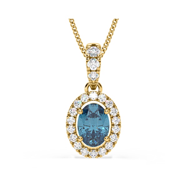 Georgina Blue Lab Diamond Oval Halo Necklace 1.38ct in 18KGold - Elara Collection - Image 1