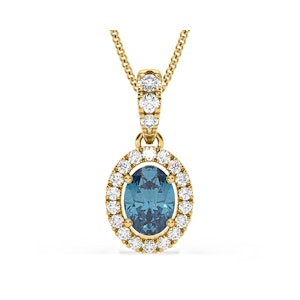 Georgina Blue Lab Diamond Oval Halo Necklace 1.38ct in 18KGold - Elara Collection