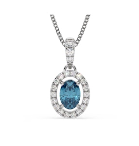 Georgina Blue Lab Diamond Oval Halo Necklace 0.70ct in 18K White Gold - Elara Collection