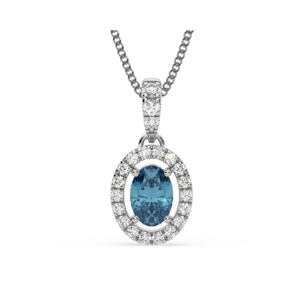 Georgina Blue Lab Diamond Oval Halo Necklace 0.70ct in 18K White Gold - Elara Collection - Image 1