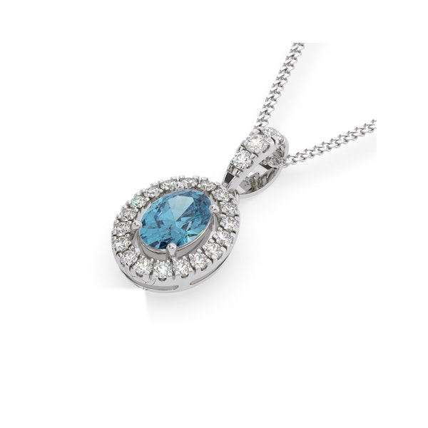 Georgina Blue Lab Diamond Oval Halo Necklace 0.70ct in 18K White Gold - Elara Collection - Image 3