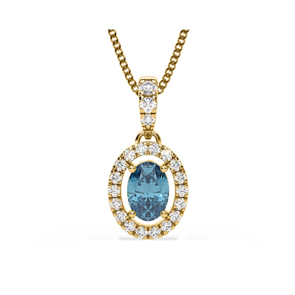 Georgina Blue Lab Diamond Oval Halo Necklace 0.70ct in 18KGold - Elara Collection - Image 1