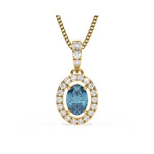 Georgina Blue Lab Diamond Oval Halo Necklace 0.70ct in 18KGold - Elara Collection