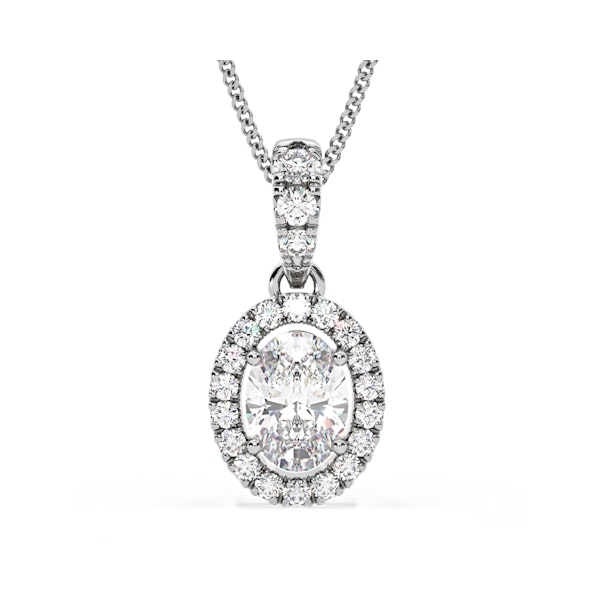 Georgina Oval Lab Diamond Halo Pendant Necklace 1.38ct in 18K White Gold F/VS1 - Image 1