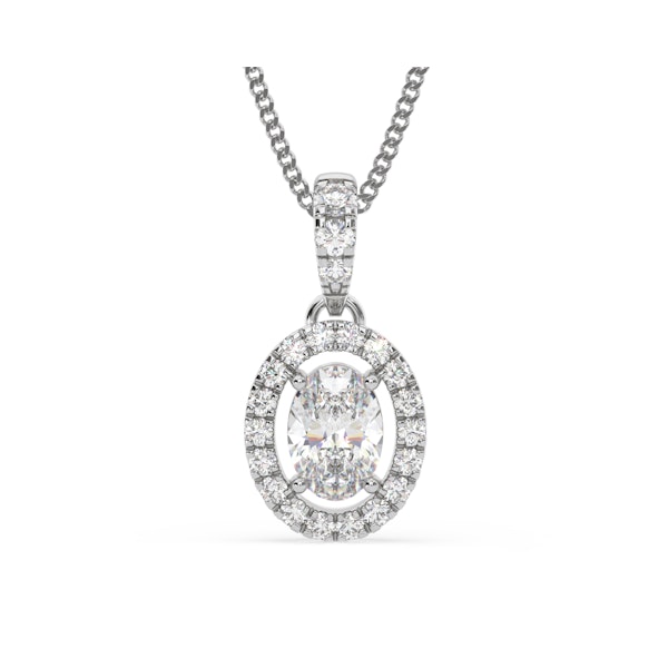 Georgina Oval Lab Diamond Halo Pendant Necklace 0.70ct in 18K White Gold F/VS1 - Image 1
