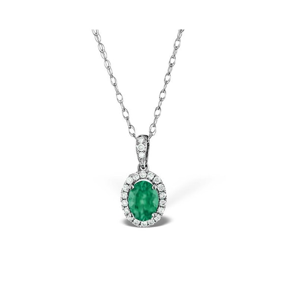 Emerald 0.70CT And Diamond 18K White Gold Pendant Necklace - Image 1