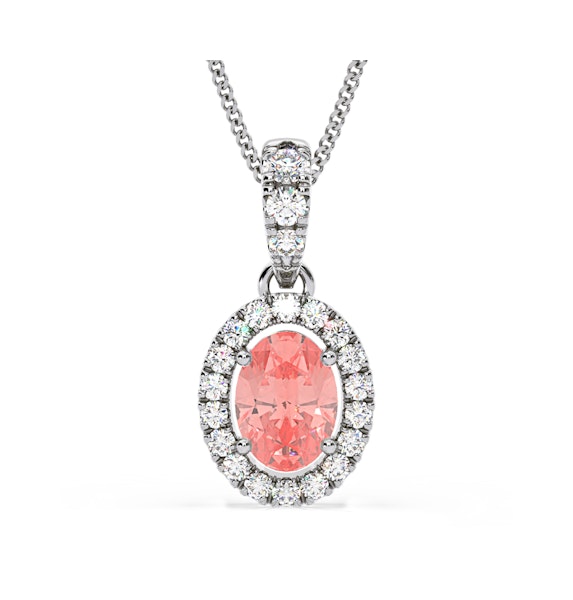 Georgina Pink Lab Diamond Oval Halo Necklace 1.38ct in 18K White Gold - Elara Collection - Image 1