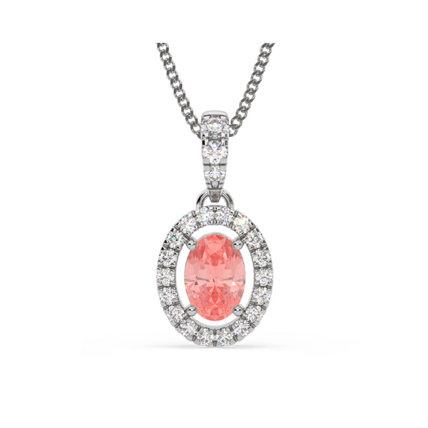 Georgina Pink Lab Diamond Oval Halo Necklace 0.70ct in 18K White Gold - Elara Collection - Image 1