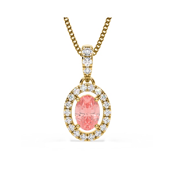 Georgina Pink Lab Diamond Oval Halo Necklace 0.70ct in 18KGold - Elara Collection - Image 1