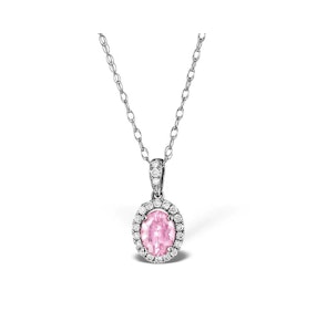Pink Sapphire 7 X 5mm and Diamond 18K White Gold Pendant Necklace