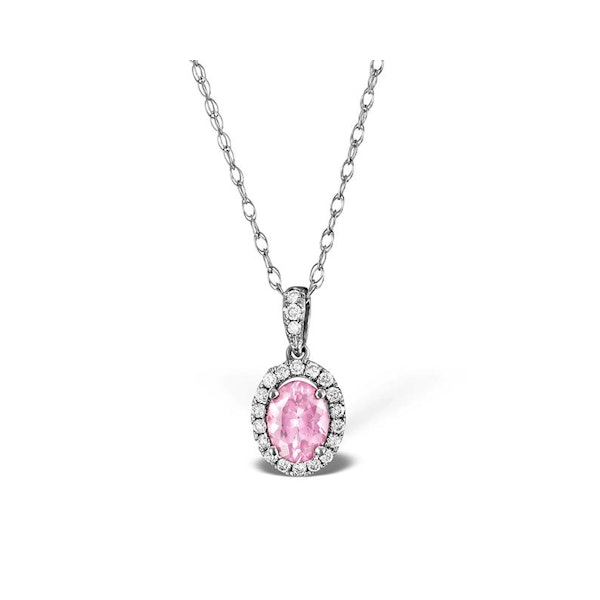 Pink Sapphire 7 X 5mm and Diamond 18K White Gold Pendant Necklace - Image 1