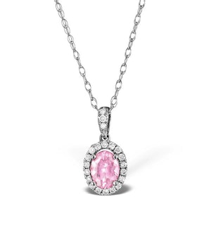 Pink Sapphire 7 X 5mm and Diamond 18K White Gold Pendant Necklace