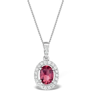Pink Tourmaline and Diamond Halo Pendant Necklace 18K White Gold FR34