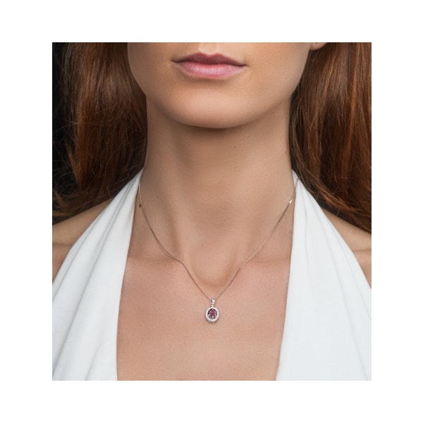 Pink Tourmaline and Diamond Halo Pendant Necklace 18K White Gold FR34 - Image 3