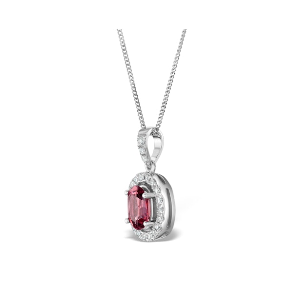 Pink Tourmaline and Diamond Halo Pendant Necklace 18K White Gold FR34 - Image 2