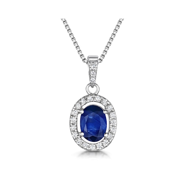 Sapphire 7 x 5mm And Diamond 18K White Gold Pendant Necklace - Image 1