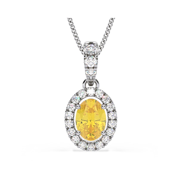 Georgina Yellow Lab Diamond Oval Halo Necklace 1.38ct in 18K White Gold - Elara Collection - Image 1