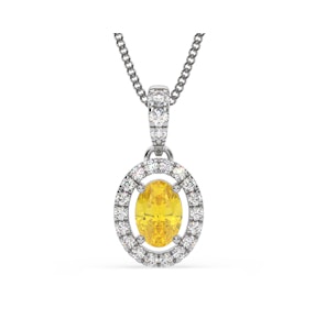 Georgina Yellow Lab Diamond Oval Halo Necklace 0.70ct in 18K White Gold - Elara Collection