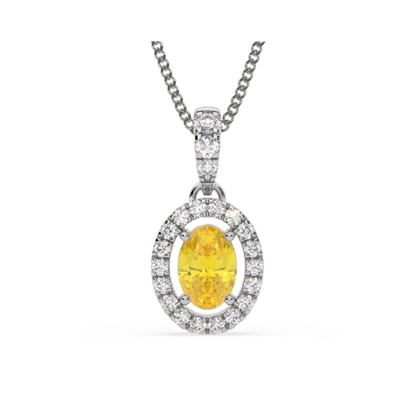Georgina Yellow Lab Diamond Oval Halo Necklace 0.70ct in 18K White Gold - Elara Collection - Image 1