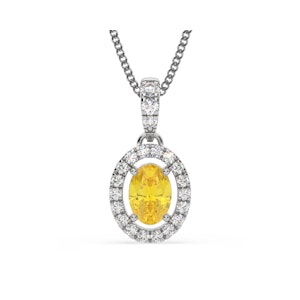 Georgina Yellow Lab Diamond Oval Halo Necklace 0.70ct in 18K White Gold - Elara Collection