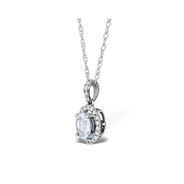 Aquamarine 7 x 5mm And Diamond 18K White Gold Pendant Necklace - Image 2