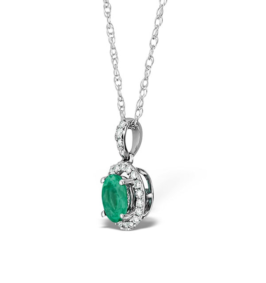 Emerald 0.70CT And Diamond 18K White Gold Pendant Necklace