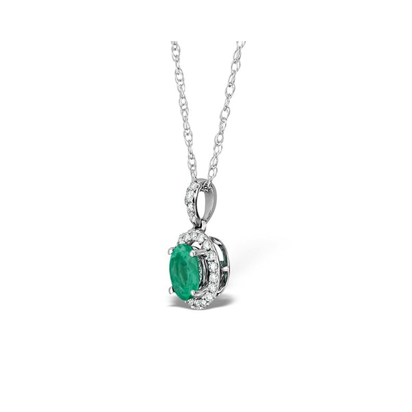 Emerald 0.70CT And Diamond 18K White Gold Pendant Necklace - Image 2